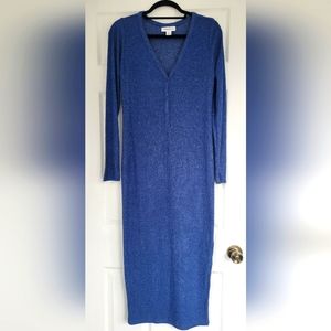 Motherhood Maternity, Long Sleeve Ribbed Maternity Midi DressV-Neck, Small, Blue